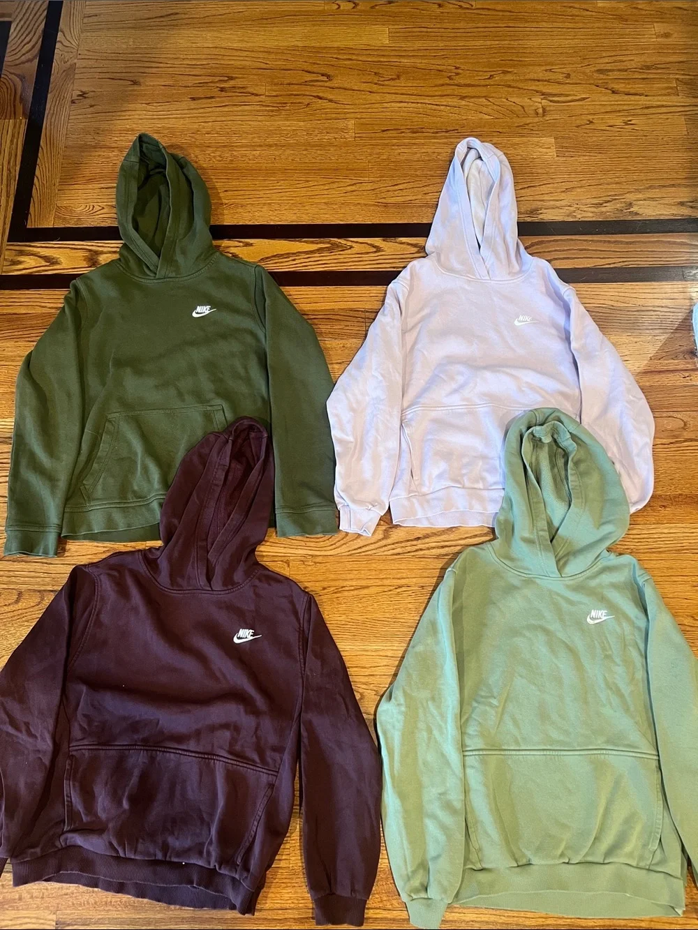 Nike Hoodies - Olive Green, Light Lavender, Sage Green, Burgundy Set Of 4